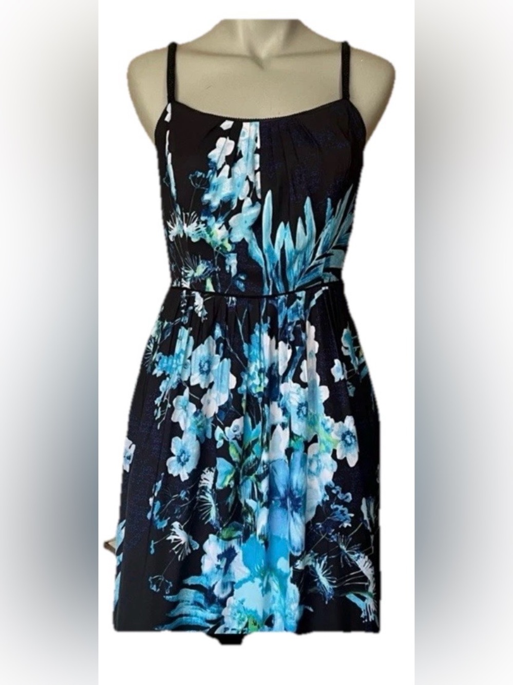 White House Black Market Black and Blue Floral Maxi Dress